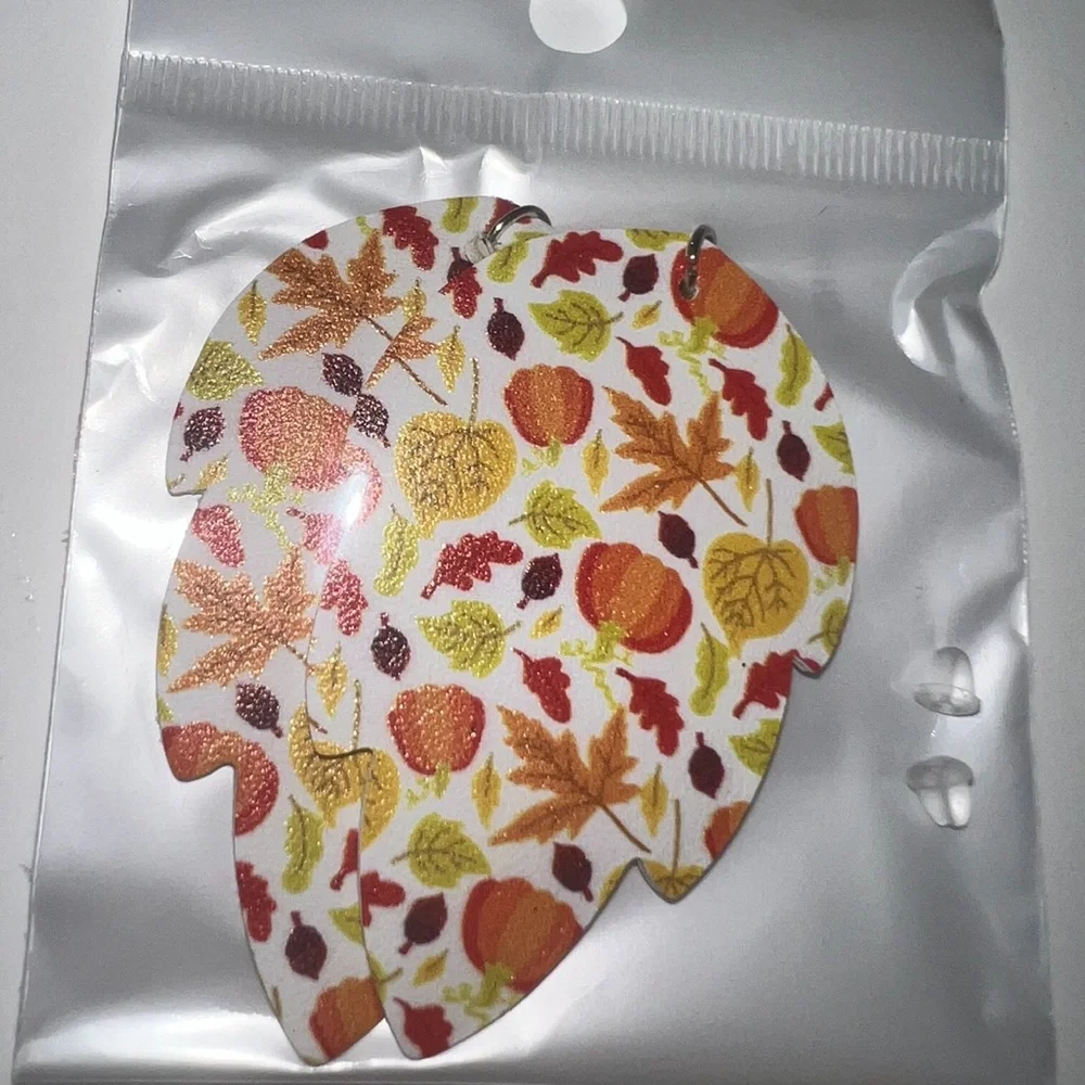 Leaf Earrings Faux Leather Dangling Pumpkin Autumn Leaves Earrings Orange Yellow